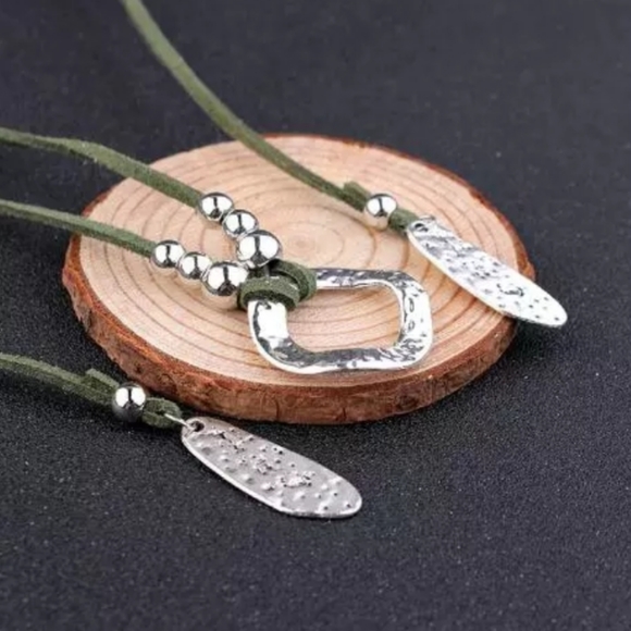 Boho Western Long Choker Necklace Hammered Gray - Picture 6 of 8